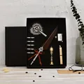 Elegantes Vintage-Schreibfeder-Geschenkset mit Tinte und Siegellack in schwarzer Box. - Braun (SP041019)