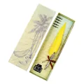 Vintage European quill pen set with yellow feather, ink bottle and five replacement nibs - Hand-painted Gift Box Style (SFDPS028032) / Yellow
