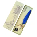 Vintage blue feather dip pen set with ink and 5 nibs in an illustrated gift box - Hand-painted Gift Box Style (SFDPS028002) / Sapphire Blue