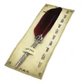 Vintage Schreibfeder-Set in Rot mit fünf Ersatzfedern auf einer Kraftpapier-Karte - Hellrot Federstift-Set (1 Stift + 5 Federn)