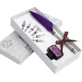 Europäisches lila Federkiel-Set mit fünf Ersatzfedern und Tinte in weißer Geschenkschachtel - Brauner Stil (SP001019)