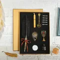 Set regalo penna piuma vintage con pagliuzze dorate, ceralacca, pennini e inchiostro - Serie con Spruzzi d'Oro (SP094901) / Nero Con Spruzzi Dorati