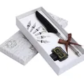Vintage schwarzes Federkiel-Set mit 5 Ersatzfedern und Tinte in weißer Geschenkbox - SP001001 Schwarz