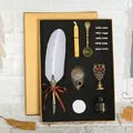 Set regalo di lusso con penna d'oca retrò europea e inchiostro in scatola - Serie con Spruzzi d'Oro (SP094900) / Bianco Macchiato d'Oro