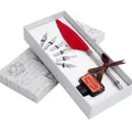 Europäisches Retro-Set mit roter Federkiel-Schreibfeder, 5 Federn und Tinte in Box - Roter Stil (SP001003)