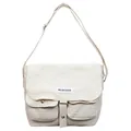 Vintage beige canvas messenger bag with large capacity and double front pockets - One Size / Off White