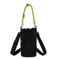 Lightweight black nylon crossbody phone bag featuring a vibrant neon green rope handle - With Pendant / Black