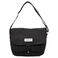 Black checkered canvas messenger bag with adjustable shoulder strap and white label. - One Size / Black