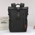 Professional black roll-top water-resistant oxford cloth backpack for casual or laptop use - Black
