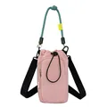 Compact pink crossbody phone and water bottle bag with green rope handle and wide strap - Pink
