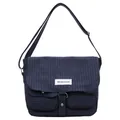 Vintage blue checkered canvas messenger bag for students with large capacity and strap - One Size / Blue