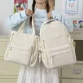Zaino per studenti bianco crema in stile giapponese e borsa tote coordinata - Borsa a spalla / Bianco avorio