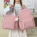 Solid pink Japanese style minimalist backpack and matching tote bag set for female students - Pink