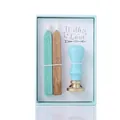 Vintage wax seal stamp gift set with blue wooden handle and two sealing wax sticks - 070 Series Lake Blue Set