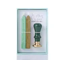 Vintage European sealing wax gift set with green wooden handle and two wax sticks - 070 Series Dark Green Set