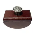 Vintage wooden rocker ink blotter with metal knob for fountain pen calligraphy writing - Antique Silver Knob Dark Brown Base
