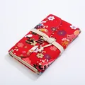 Vintage red fabric notebook featuring Japanese floral prints and elegant rope tie closure - Lucky Cat Red (NB127) / Small (A6)