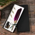 Coffret cadeau stylo plume vintage avec plume rouge rose et pointes - Rose rouge