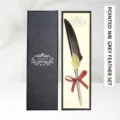 Elegantes Vintage Gänsefeder Kugelschreiber Geschenkset mit goldenem Blatt Ornament - Geschenkbox Set (SP134031) / Spitze Graue Feder