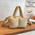 Stylish Korean style beige puffer quilted shoulder bag with versatile long strap - Khaki