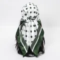 Back view of a green and white polka dot silk head scarf on a mannequin - 70*70cm / FH179-04# Green