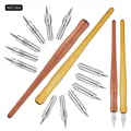 Vintage wooden dip pen set with 11 interchangeable metal calligraphy nibs - Dual Color Straight Holder Set (WD366) / 11 Nibs Pack