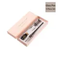 Elegante set di calligrafia da 5 pezzi con penna in vetro, inchiostro e astuccio rosa - Penna a Immersione Potenziata (SP381-03) / Five-Piece Set / Argento antico nero