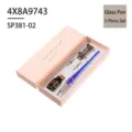 Set per calligrafia con penna in vetro blu in confezione regalo rosa - Penna a Immersione Potenziata (SP381-02) / Five-Piece Set / Argento Antico Blu Reale