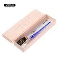 Elegante set de caligrafía con pluma de vidrio violeta y tintero en caja de regalo SKU - Estilo Azul Zafiro Plata Antigua (SP379-02)