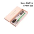Set calligrafia da 5 pezzi con penna in cristallo verde in scatola regalo rosa elegante - Penna a Immersione Potenziata (SP381-04) / Five-Piece Set / Argento Antico con Strass Verde