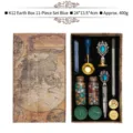 Set sigillo di cera vintage accademia magica blu 11 pezzi scatola mappa terra - Set da 11 pezzi / K12 Scatola Terra Stile Blu