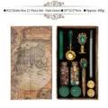 Kit sigillo di cera vintage 11 pezzi in verde scuro con scatola con motivo terra - Set da 11 pezzi / K12 Scatola Terra Stile Verde Scuro