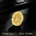 Vintage gold metal wax seal stamp head with ornate Letter A design, size 29x23mm. - Letter A