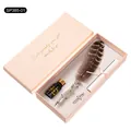 Set per calligrafia con penna piuma naturale marrone, inchiostro e confezione regalo - Fuochi d'Artificio Righe Marroni (SP385-01)