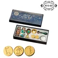 Juego de sellos de cera vintage con mango de gema y sellos de latón dorado para DIY - Verde