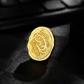 Vintage gold metal wax seal head with ornate engraved letter G motif for gift wrapping - Letter G