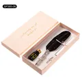 Elegant luxury black gold-flecked feather dip pen gift set with ink and extra nib in pink box - Black Gold Dusted (SP385-06)