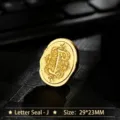 Vintage gold metal wax seal stamp head with ornate engraved letter L, size 29x23mm - Letter I
