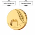 Sello de lacre vintage de aleación de oro con diseño grabado de pluma y tintero - Estilo Pluma de Ave (S434) / Diámetro 25mm