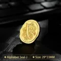 Vintage gold metal wax seal head with ornate engraved letter B design, size 29x23mm - Letter J