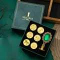 Set de regalo de sello de lacre verde oscuro vintage con 6 cabezales y mango esmeralda lujo - 1 Mango de Gema + 6 Cabezales de Repuesto / Verde Oscuro (K01C)