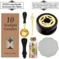 Kit de fundición de sellos de cera negro y dorado con horno de madera cuchara y velas - Juego de Horno para Cera (AS-329) / Juego de 7 piezas / Negro