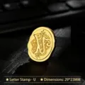 Vintage gold metal wax seal stamp head letter U design measuring 29x23mm in size - Letter U