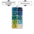 Blue and green series 10-compartment octagon sealing wax beads set with storage box - 10-Grid Wax Beads (AS328) / 10-Compartment Pack / Blue & Green