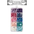 Macaron colored octagonal wax seal beads stored in a clear 10-grid storage box - 10-Grid Wax Beads (AS328) / 10-Compartment Pack / Macaron Color