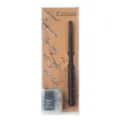 Set de calligraphie en bois avec porte-plume marron et 5 plumes en boîte PVC - Tige Concave Longue (CA299019)