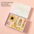 Cherry blossom sealing wax set with wooden melting furnace and stamps in pink gift box - K14 Sakura Wax Seal Kit / Natural