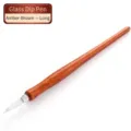 Handcrafted tea color long style wooden dip pen holder with a clear glass nib for calligraphy - Long Glass Nib Style (SP276045) / Brown