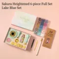 Cherry blossom wax seal stamp set in lake blue finish with wax beads and tools - Deluxe Kit (J5 Accessories + K14 Lake Blue) / Lake Blue
