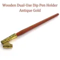 Antique gold dip pen holder with wooden shaft for English Gothic calligraphy practice. - Wood Dual-use Holder Style (SP278gold) / Antique Gold